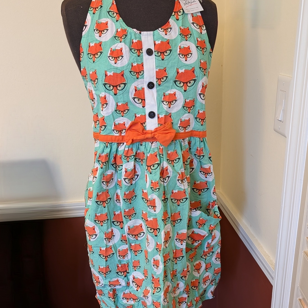 Cute Fox Print Apron with Orange Bow